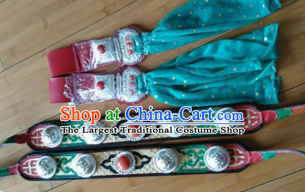 Chinese Zang Nationality Leather Belts Handmade Traditional Tibetan Ethnic Waistband Accessories for Kids