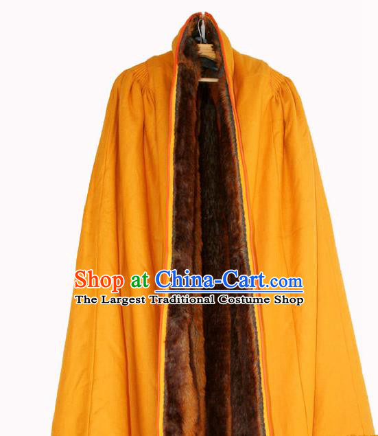 Chinese Tibetan Buddhism Winter Yellow Cloak Traditional Monk Cape for Men