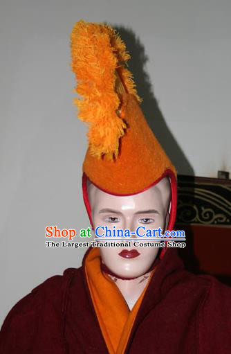 Handmade Chinese Tibetan Buddhism Hat Traditional Zang Nationality Monk Cockscomb Hat for Men