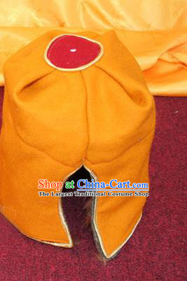 Handmade Chinese Tibetan Buddhism Yellow Woolen Hat Traditional Zang Nationality Monk Hat for Men