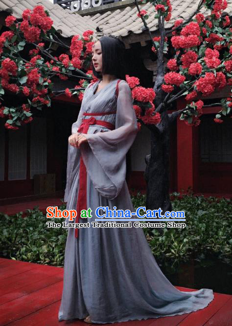 Chinese Ancient Imperial Consort Grey Hanfu Dress Drama Go Princess Go Costume and Headpiece for Women