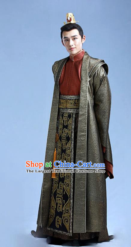 Chinese Ancient Crown Prince Long Tianmo Clothing Historical Drama Legend of Yun Xi Costume and Headpiece for Men