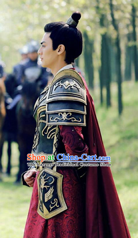 Chinese Ancient General Armor Clothing Historical Drama Colourful Bone Costume and Headpiece for Men