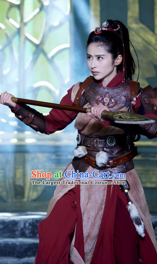 Chinese Historical Drama Swords of Legends Ancient Female General Wen Renyu Costume and Headpiece for Women