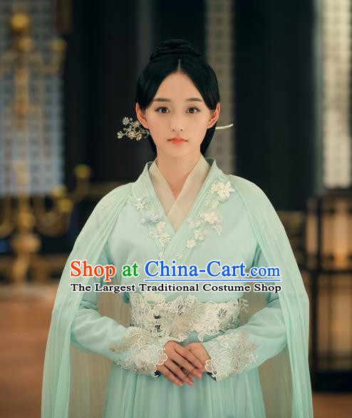 Chinese Ancient Imperial Consort Ye Ningzhi Green Hanfu Dress Historical Drama Legend of the Phoenix Costume and Headpiece for Women