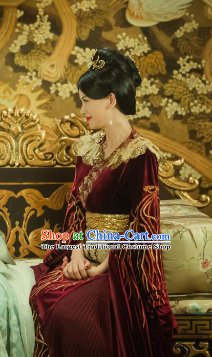 Chinese Ancient Court Queen Zheng Shujun Red Hanfu Dress Historical Drama Legend of the Phoenix Costume and Headpiece for Women