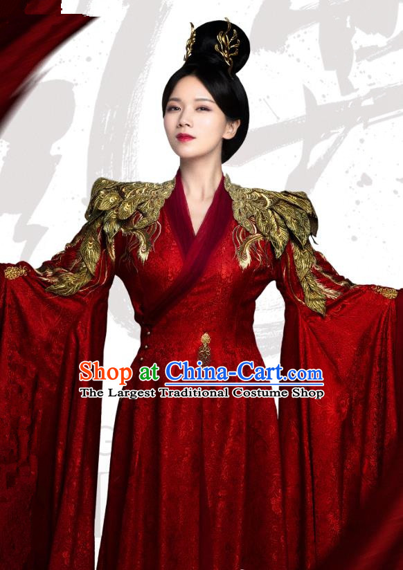 Chinese Ancient Palace Queen Zheng Shujun Red Hanfu Dress Historical Drama Legend of the Phoenix Costume and Headpiece for Women