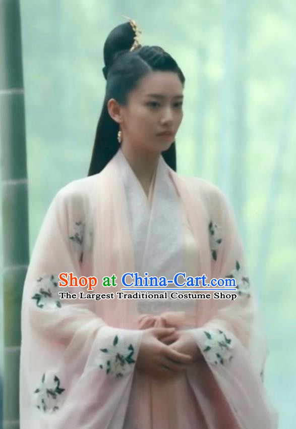 Chinese Ancient Female Swordsman Ye Huo Hanfu Dress Historical Drama Listening Snow Tower Costume and Headpiece for Women