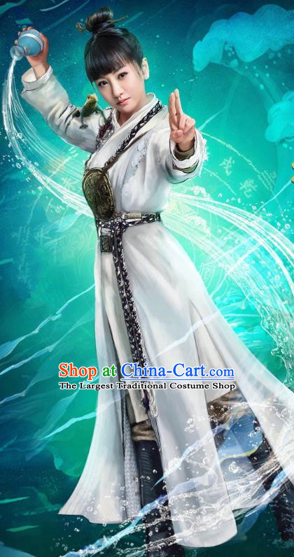 Chinese Ancient Female Swordsman Dress Historical Drama Demon Catcher Ling Xi Costume and Headpiece for Women