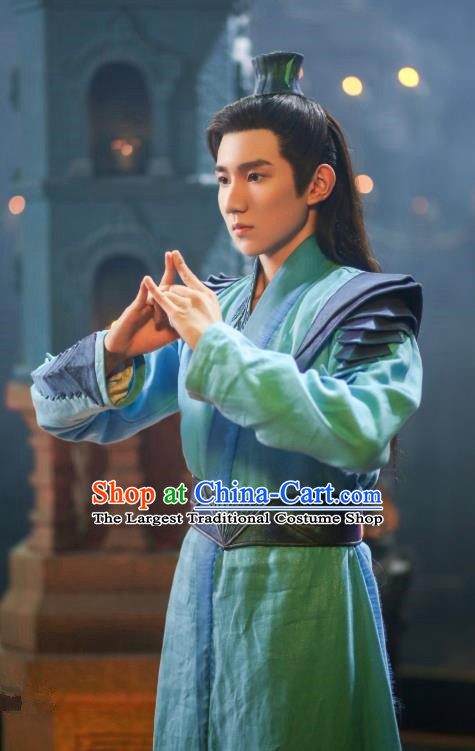 Drama The Great Ruler Chinese Ancient Young Knight Swordsman Mu Chen Costume and Headpiece Complete Set