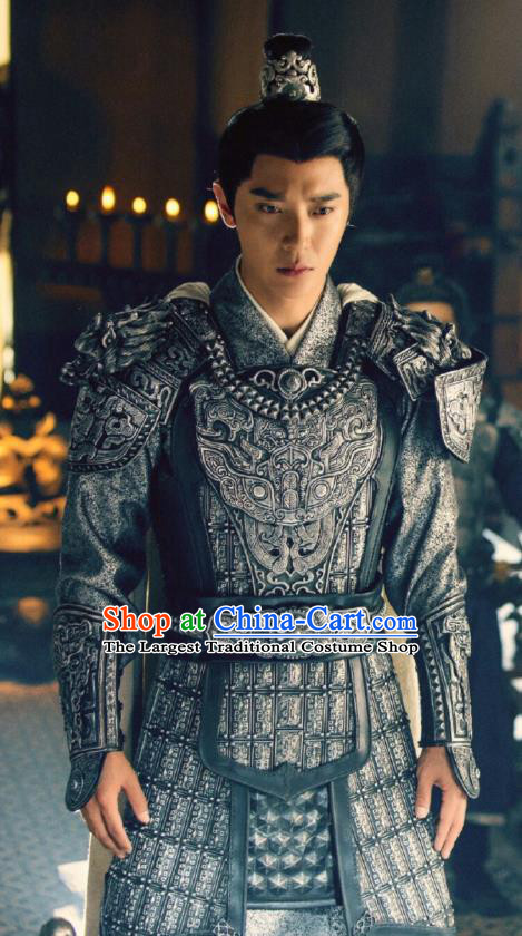 Drama Hero Dream Chinese Ancient Han Dynasty General Liu Bang Armor Costume and Headpiece Complete Set