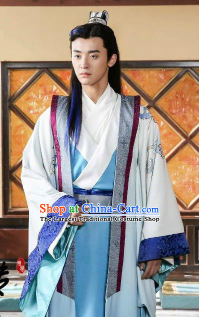 Drama Men with Sword Chinese Ancient General Swordsman Gongsun Qian Costume and Headpiece Complete Set