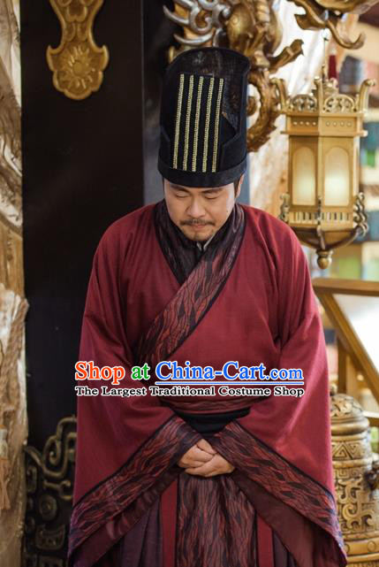 Chinese Ancient Minister Clothing and Jade Hairpin Drama Pingli Fox Official Apparel Costumes and Hat