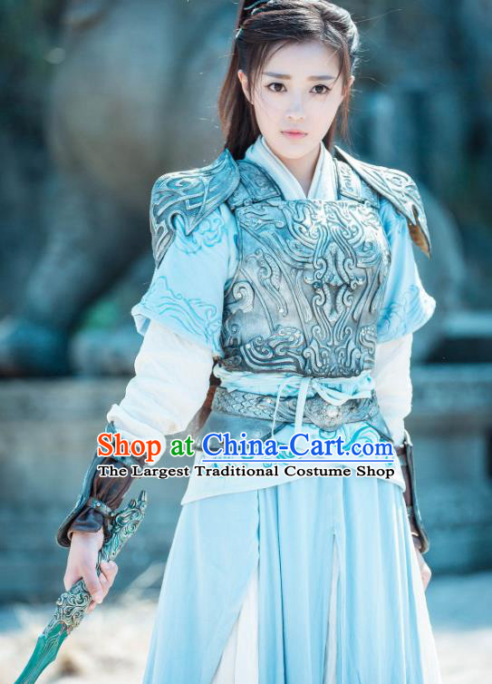 Chinese Ancient Female Swordsman Armor Historical Drama The Taosim Crandmaster Donghuang Feifei Costumes and Headwear