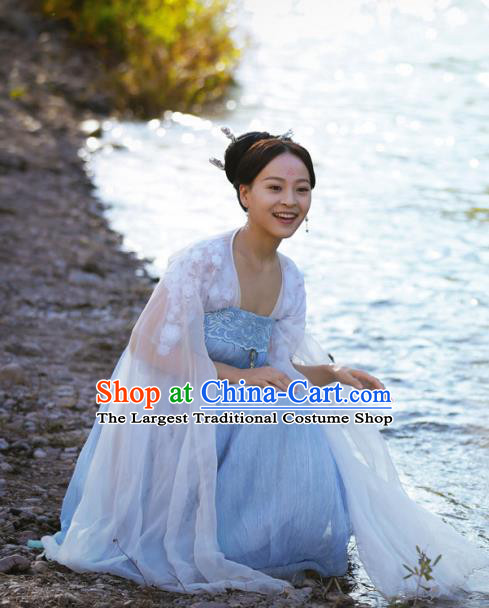 Chinese Ancient Noble Lady Historical Costumes and Hair Accessories Drama Oh My Emperor Xie Yanran Blue Dress