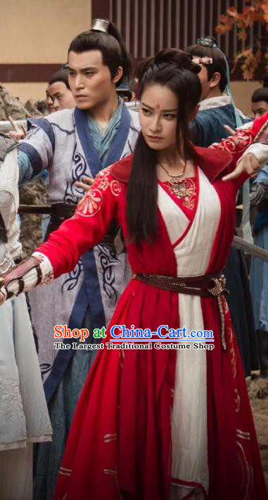 Chinese Ancient Costume Historical Drama The Taosim Crandmaster Demon Swordsman Mei Kongyun Red Hanfu Dress and Headpiece