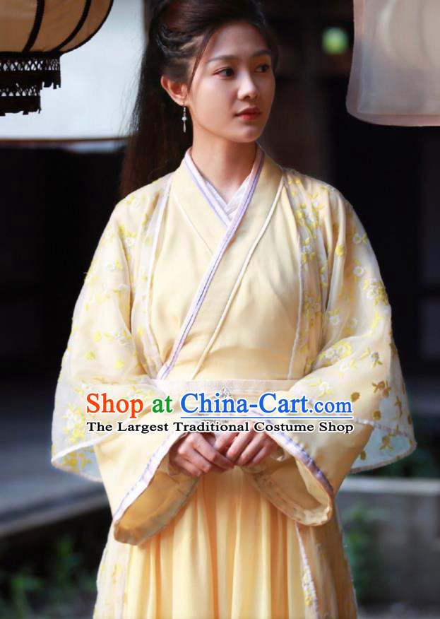 Chinese Ancient Young Lady Historical Costumes Drama Princess at Large Ji Xianyun Yellow Hanfu Dress