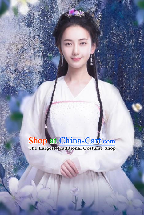 Chinese Ancient Female Historical Costumes Drama Princess at Large Yan Ruoxi Hanfu Dress and Hair Jewelries