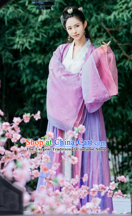 Chinese Ancient Historical Costumes Drama Princess at Large Noble Lady Ji Xinyan Purple Hanfu Dress and Hair Accessories