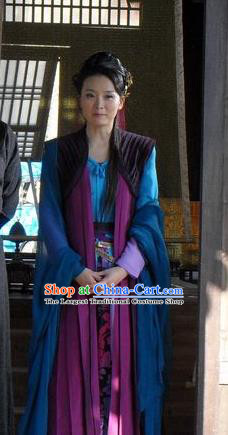 Chinese Ancient Blue Apparels and Headpieces Drama Butterfly Sword Garment Costumes Female Swordsman Gao Jiping Hanfu Dress