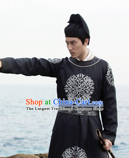 Chinese Ancient Tang Dynasty Swordsman Hanfu Garment Costumes and Hat Drama The Starry Night The Starry Sea Official Lu Xiao Apparels