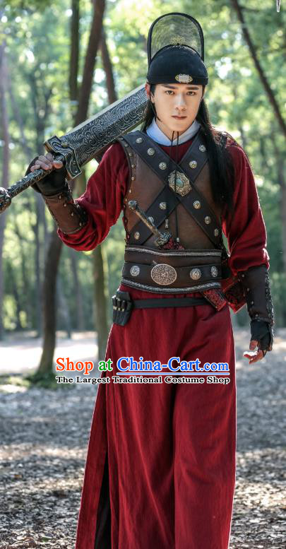 Chinese Ancient Song Dynasty Swordsman Costumes and Hat Drama Kai Feng Qi Tan Official Guard Zhan Zhao Garment Apparels