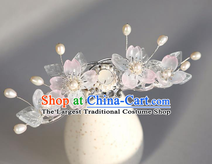 Chinese Ancient White Sakura Hair Clip Jewelry Headwear Hair Accessories Headdress Hairpin for Women