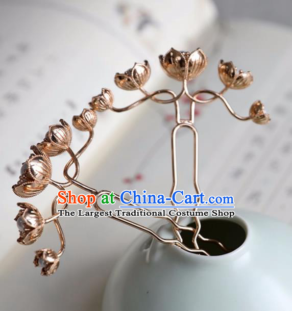 Chinese Ancient Golden Flowers Hair Clips Jewelry Headwear Hair Accessories Ming Dynasty Hairpins for Women