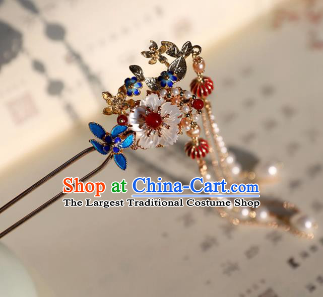 Chinese Ancient Red Lantern Hairpin Jewelry Headwear Hair Accessories Ming Dynasty Hanfu Pearls Tassel Hair Clip for Women