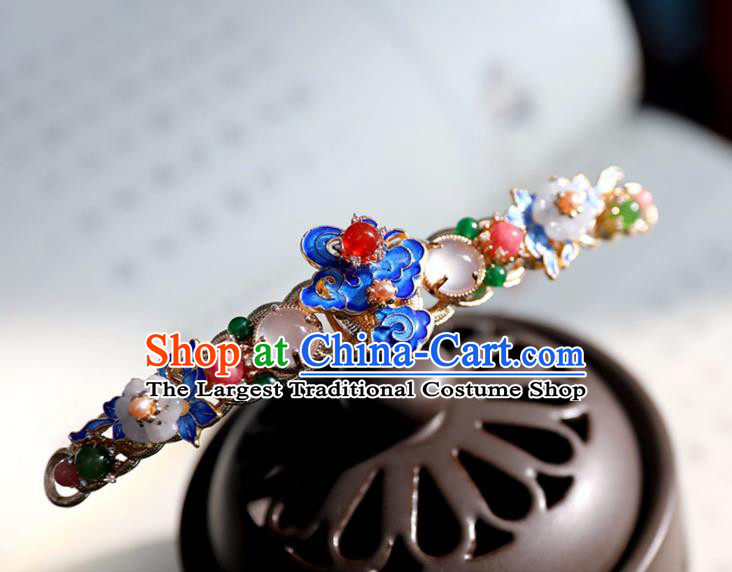 Chinese Ancient Gems Jewelry Hair Clip Headwear Hair Accessories Ming Dynasty Women Cloisonne Hairpin