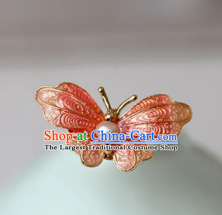 Chinese Ancient Hanfu Cloisonne Orange Butterfly Hair Clip Women Headwear Hairpin Hair Accessories