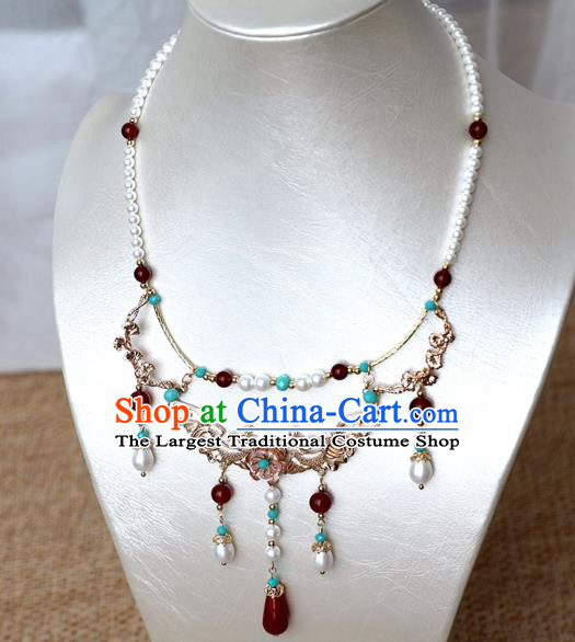 Chinese Ancient Princess Golden Carps Necklace Women Accessories Pearls Tassel Necklet Jewelry