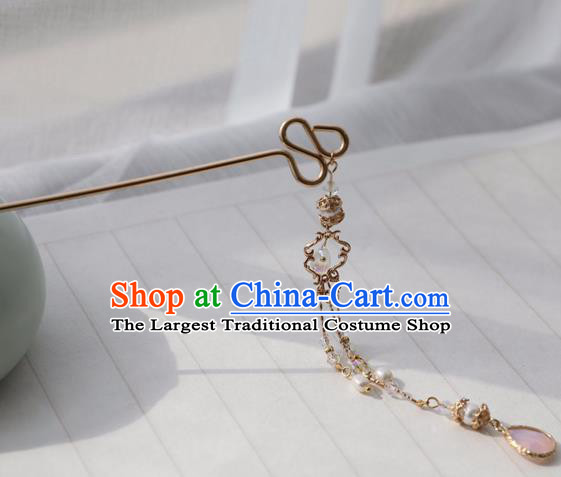 Chinese Ancient Women Pink Hair Clip Headwear Hair Accessories Tassel Hanfu Hairpin