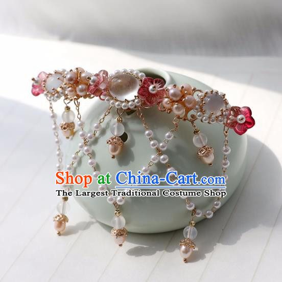 Chinese Ancient Women Red Plum Hairpin Hair Clip Headwear Hair Accessories Pearls Tassel Hanfu Hair Crown