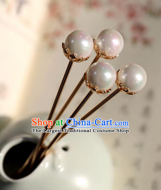 Chinese Ancient Pearl Hair Clip Headwear Women Hair Accessories Ming Dynasty Court Hairpins