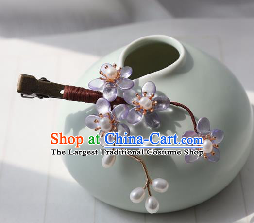 Chinese Ancient Women Purple Flowers Hair Claw Hairpin Headwear Hair Accessories Hanfu Hair Stick