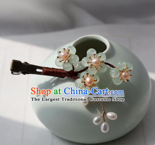 Chinese Ancient Women Green Flowers Hair Claw Hairpin Headwear Hair Accessories Hanfu Hair Stick