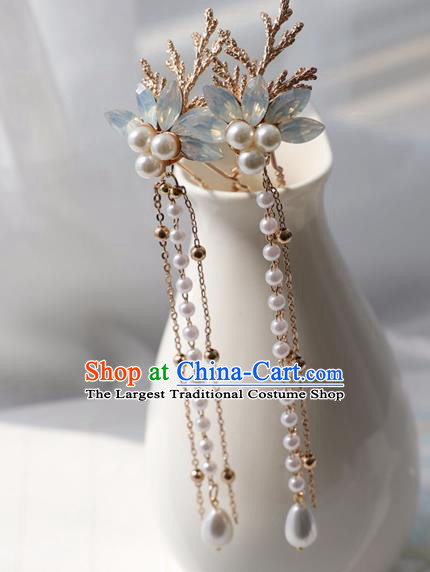 Chinese Ancient Women Blue Crystal Hair Clips Hairpin Headwear Hanfu Hair Accessories