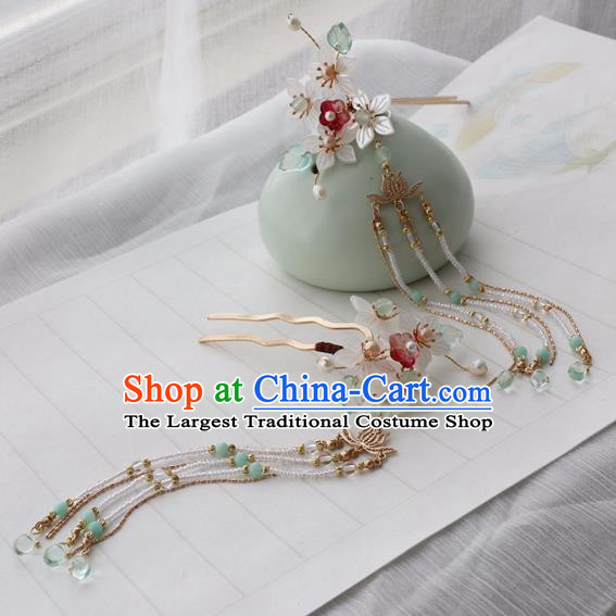 Chinese Ancient Women Shell Flowers Tassel Hair Clips Hairpin Headwear Hanfu Hair Accessories Hair Combs