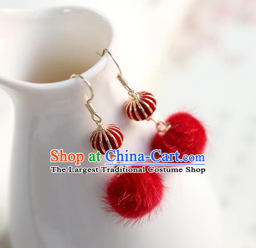 Chinese Ancient Hanfu Lantern Earrings Women Jewelry Ming Dynasty Red Venonat Ear Accessories