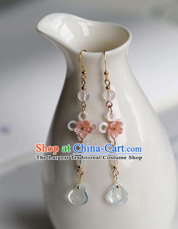 Chinese Ancient Hanfu Blue Crystal Earrings Women Jewelry Shell Flowers Ear Accessories