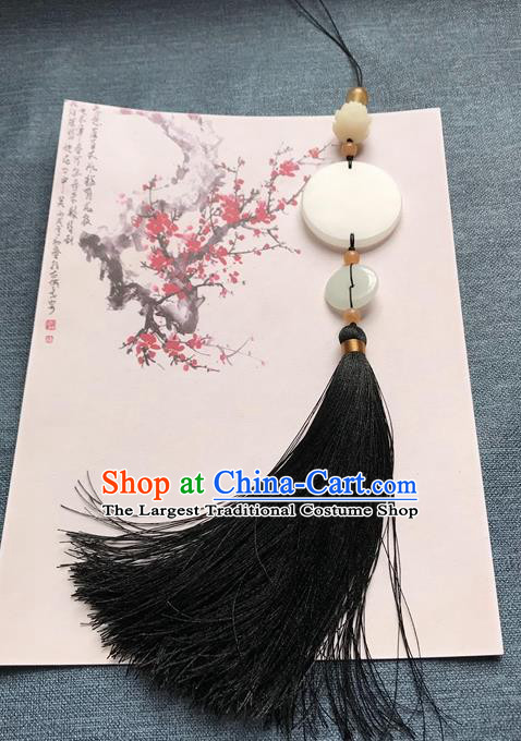 Chinese Ancient Black Tassel Jade Pendant Waist Accessories Peacuful Jade Jewelry