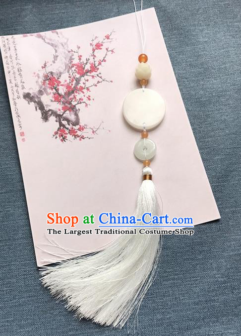 Chinese Ancient White Tassel Jade Pendant Waist Accessories Peacuful Jade Lappet Jewelry