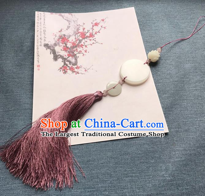 Chinese Ancient Hanfu Purple Tassel Jade Pendant Waist Accessories Peacuful Jade Lappet Jewelry