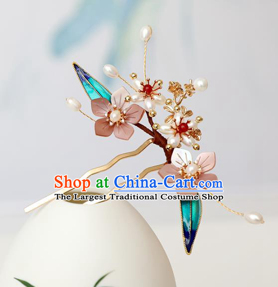 Chinese Ancient Pink Shell Hairpin Headwear Women Hair Accessories Pearls Hair Clip