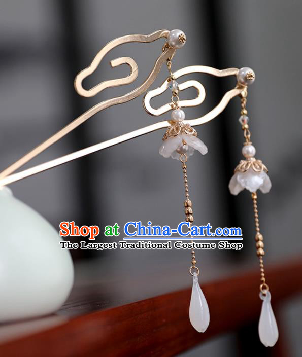 Chinese Ancient Ming Dynasty Golden Hairpin Headwear Women Mangnolia Tassel Hair Clip Hair Accessories