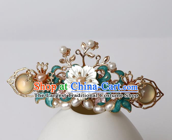 Chinese Ancient Ming Dynasty Cloisonne Hair Clip Headwear Women Hair Accessories Pearls Hairpin