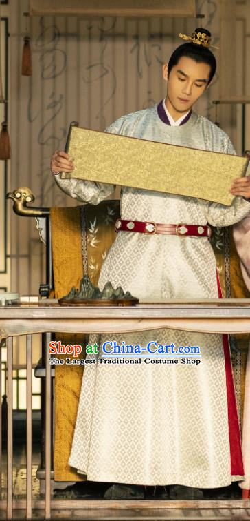 Chinese Ancient Song Dynasty Renzong Emperor Garment and Headpieces Drama Serenade of Peaceful Joy Zhao Zhen Wang Kai Apparels Clothing