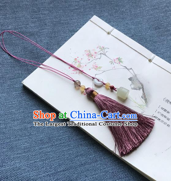 Chinese Ancient Carving Jade Purple Tassel Bookmark Pendant Accessories Jade Lappet Page Marker