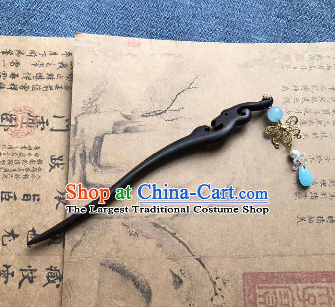 Chinese Ancient Women Wood Hair Clip Handmade Ebony Hairpin Headwear Hanfu Hair Accessories